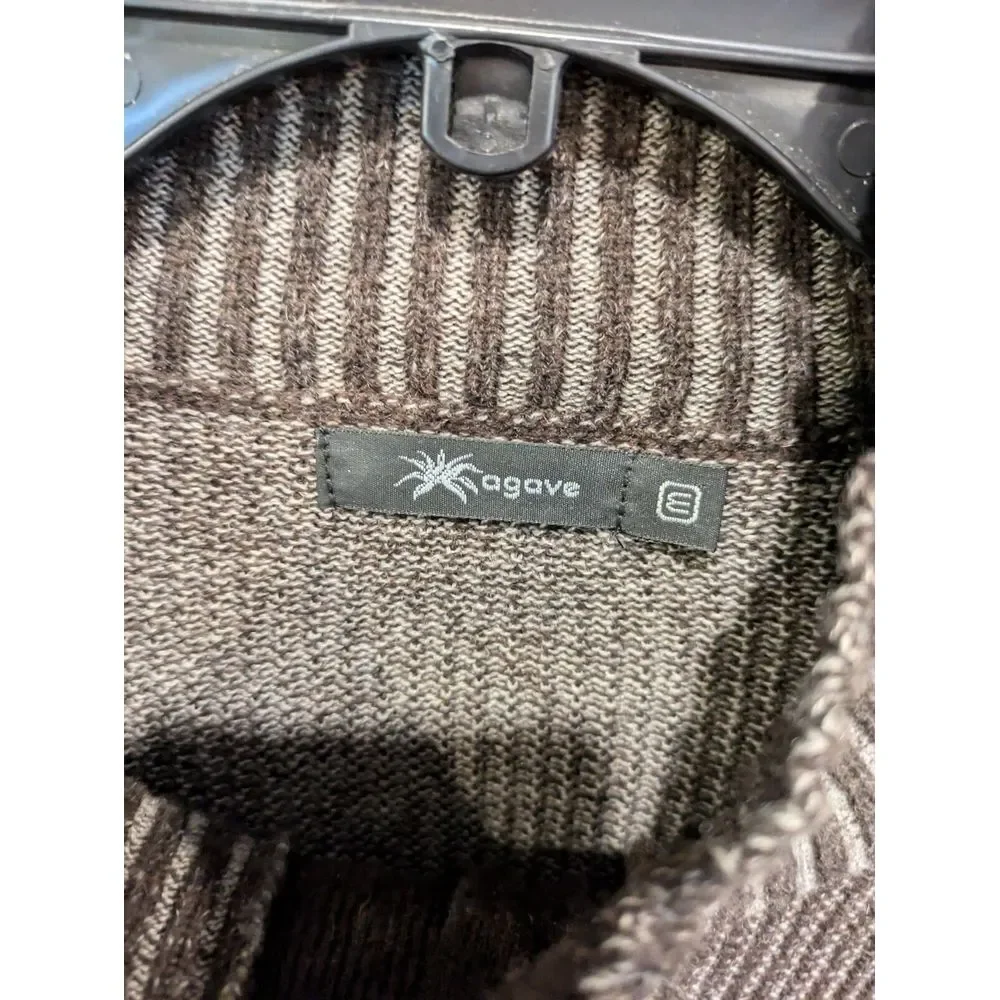 AGAVE Gray Wool Silk Cashmere Blend Brown  Quarter Zip Knit Sweater‎ Men Large